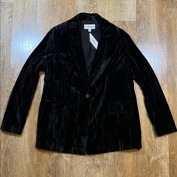 NWT The Drop Black Velvet Blazer Women's Large L New Single Button Suit Jacket - Picture 2 of 15